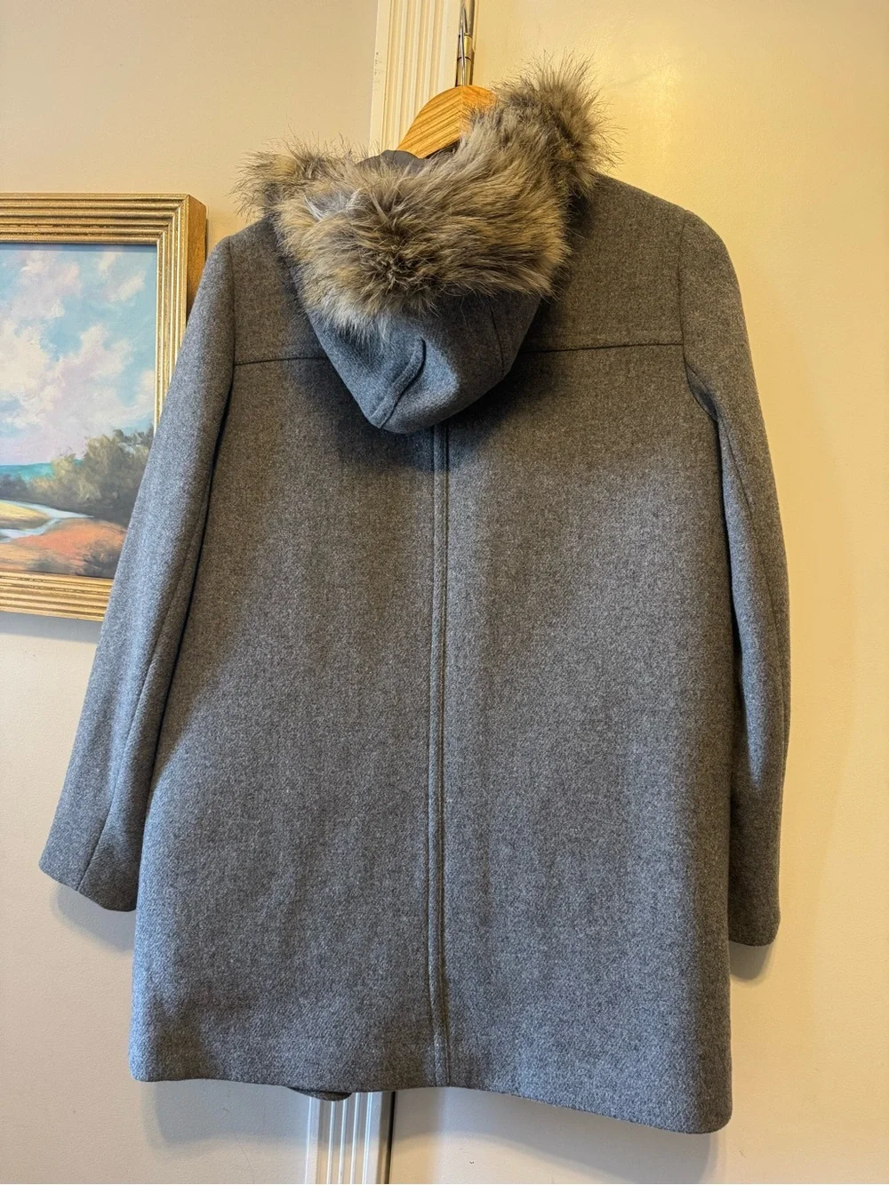 J. CREW MERCANTILE VAIL PARKA COAT HEATHER GREY FAUX FUR HOOD WOOL BLEND